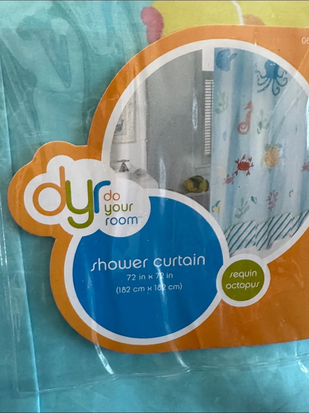 DYR Aqua Blue sequinned  octopus Kids Shower Curtain new in packaging